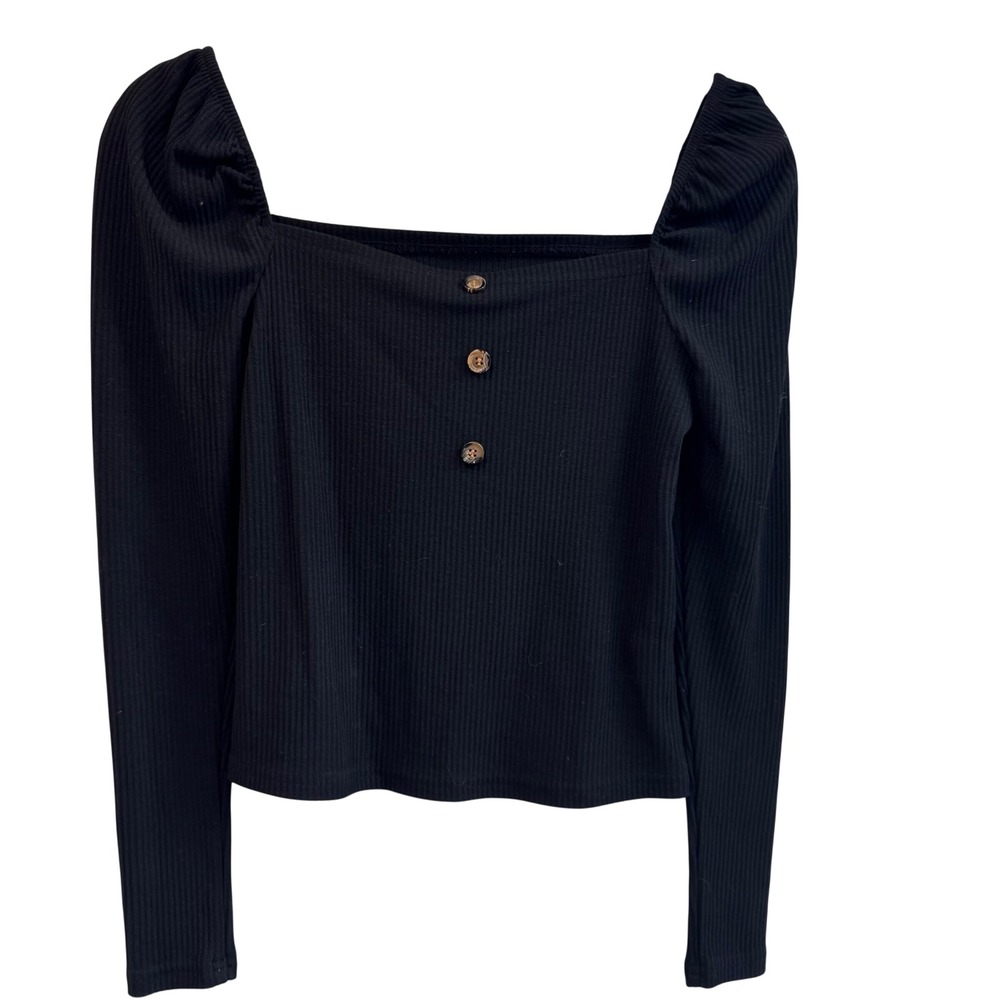 SHEIN Kids‎ Black Ribbed Square Neck Puff Sleeve Top Size 11-12 Years